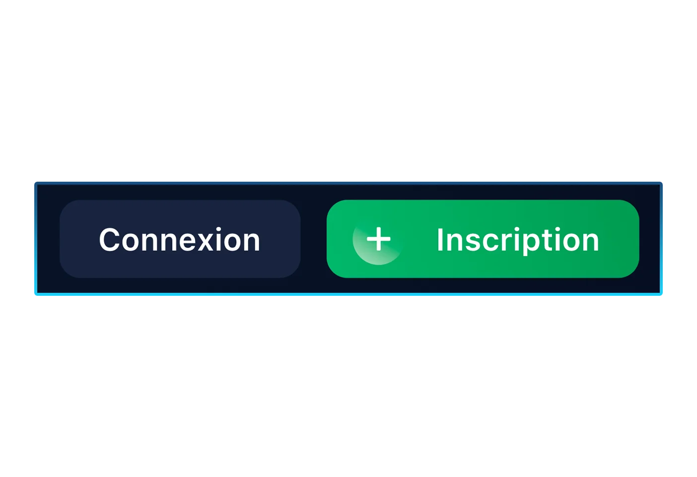 Boutons pour l'enregistrement et la connexion au compte